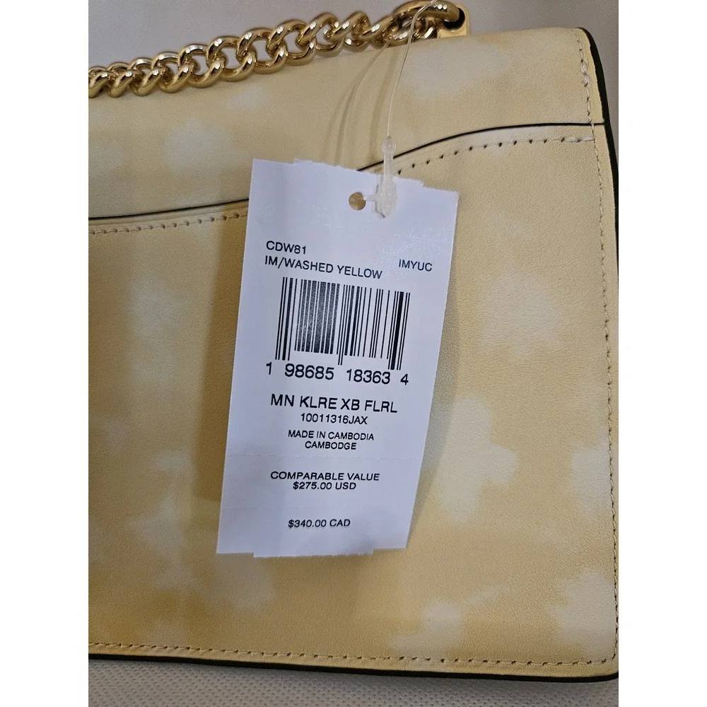 Coach Yellow Floral Klare Crossbody Bag  Gold Chain Strap and Suede Interior